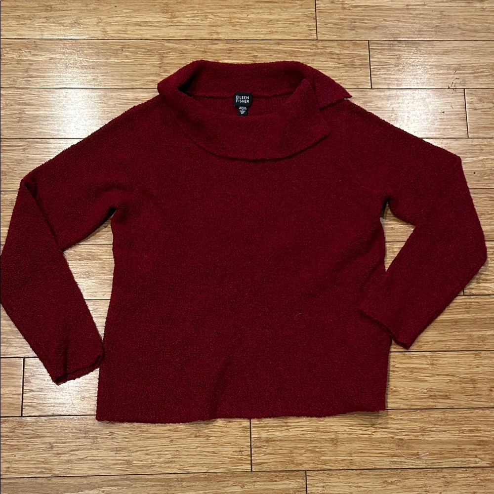 Eileen Fisher Deep Red Marino Wool Cashmere Blend Cowl Neck Sweater M